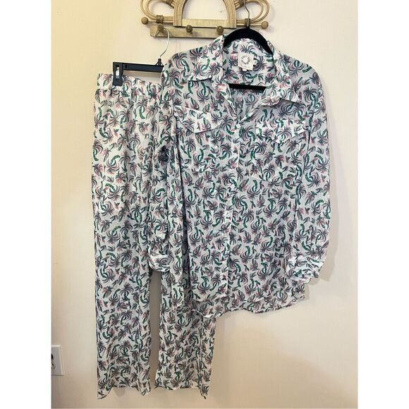 Lili Sidonio Palm Print Relaxed Coord Pants Set M - Picture 1 of 5